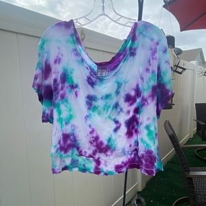 Pink brand cropped t shirt tye dye